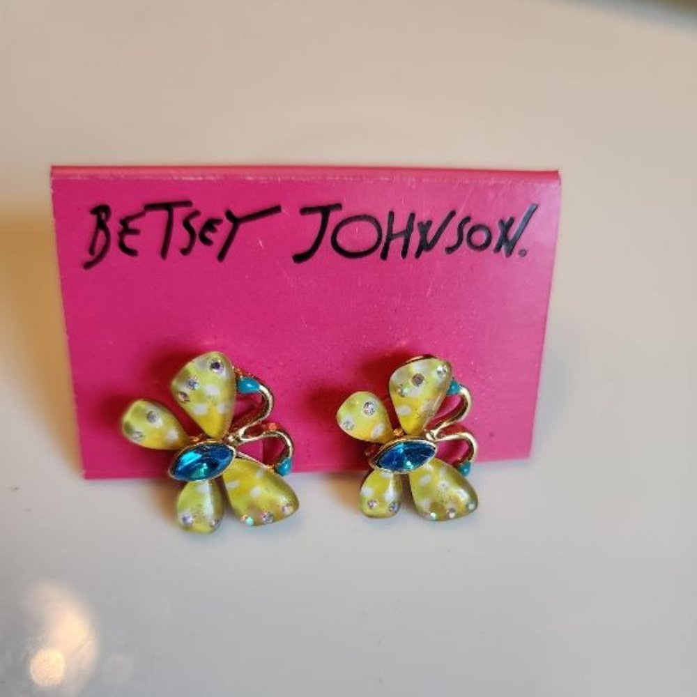 BETSEY JOHNSON BUTTERFLY EARRINGS YELLOW BULE AND GOLD